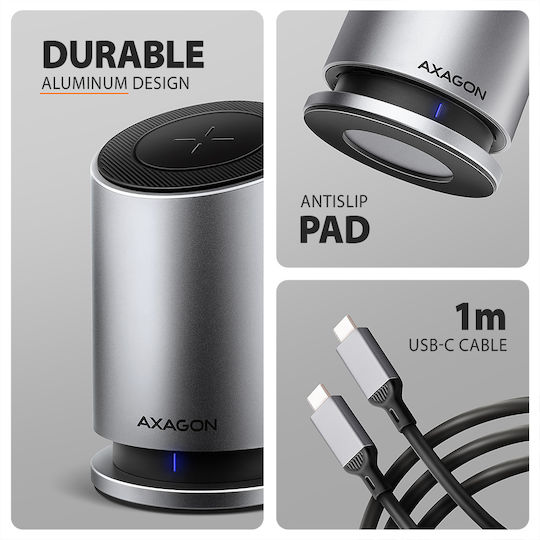 Axagon HMC-WL9 USB-C Docking Station mit HDMI/DisplayPort 4K PD Ethernet und Verbindung 2 Monitore Silber
