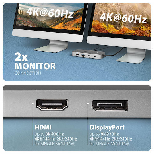 Axagon USB-C Docking Station mit HDMI 4K PD Ethernet Gray (HMC-CUB83X2)