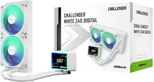 ASRock Challenger 240 Digital Water Cooling System AIO CPU with 2 Fans 120mm and ARGB Lighting White