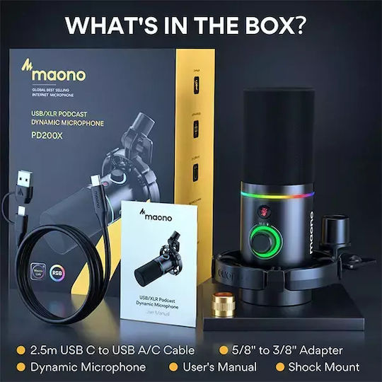 Maono PD200x Δυναμικό Μικρόφωνο Επιτραπέζιο, Shock Mounted για Φωνητικά σε Λευκό Χρώμα