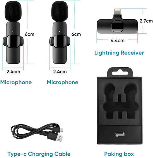 Apexel K9 Ασύρματο Πυκνωτικό Μικρόφωνο Πέτου, Clip On για Κινητό