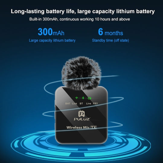 Puluz 2 TX + 1 RX Σετ Ασύρματο Electret Μικρόφωνο Πέτου για Φωνητικά