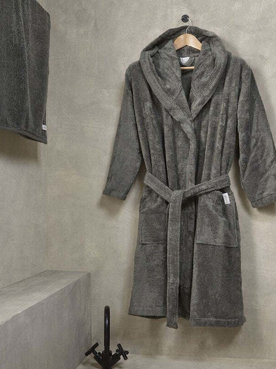 Αιγαίον Νua Cotton Μπουρνούζι με Κουκούλα Anthracite 320gr/m²