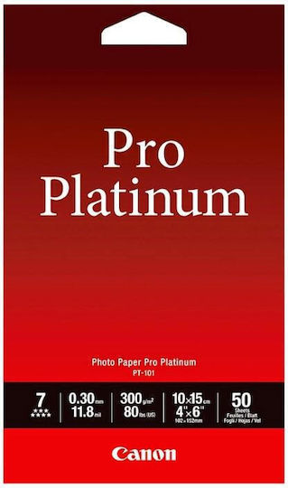 Canon PT-101 Φωτογραφικό Χαρτί Pro Platinum A6 (10x15) 300gr/m² για Εκτυπωτές Inkjet 50 Φύλλα