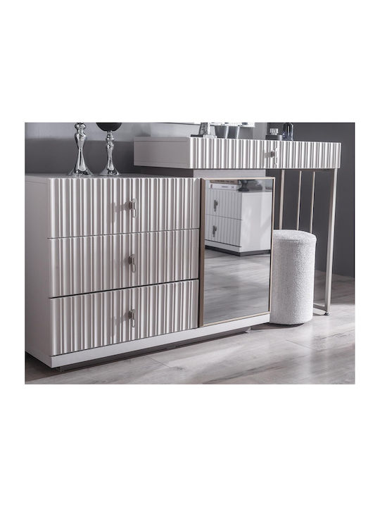 Stewehome Set Mobilier Pentru Dormitor Alb Argintiu Lux 7 Bucăți 160x200cm