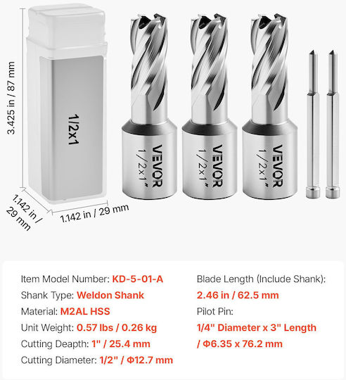 Vevor Set 5 HSS Drills for Metal and Masonry