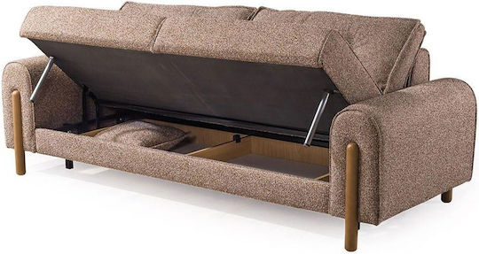 Stewehome Seturi Mobila Living Asya Canapea 3 Locuri & Canapea 3 Locuri & Fotoliu Textură Moale Bej Maro 230x85x85 Cm