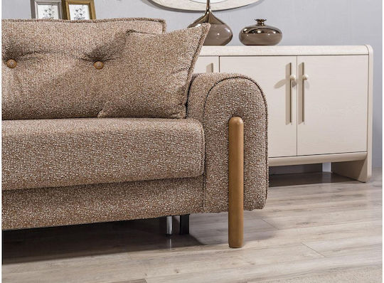 Stewehome Seturi Mobila Living Asya Canapea 3 Locuri & Canapea 3 Locuri & Fotoliu Textură Moale Bej Maro 230x85x85 Cm