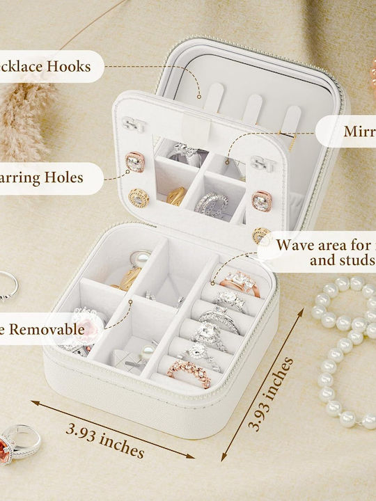 Jewellery Box Travel Faux Leather 10x10x5cm