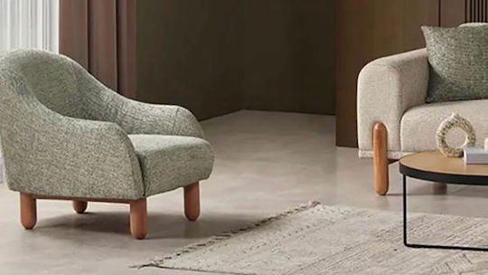Stewehome Set Canapele Bohem 2+1 Picioare Din Lemn Bej Verde Măsliniu 220x90x81 Cm