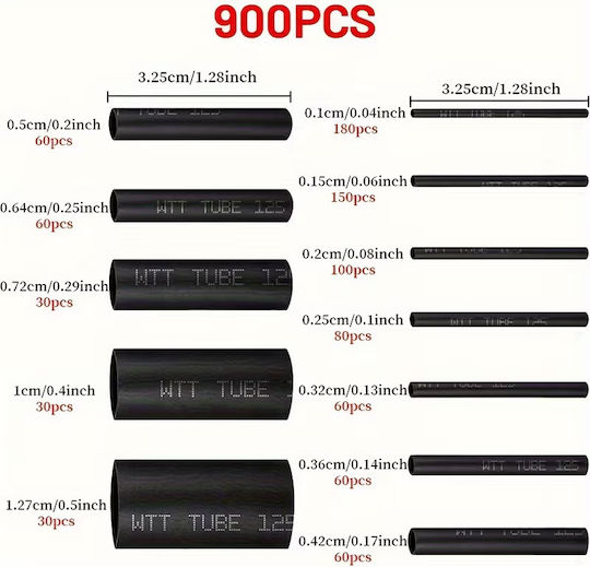 Heat-Shrink Tubing Cable Insulation Polyolefin 900 Pieces