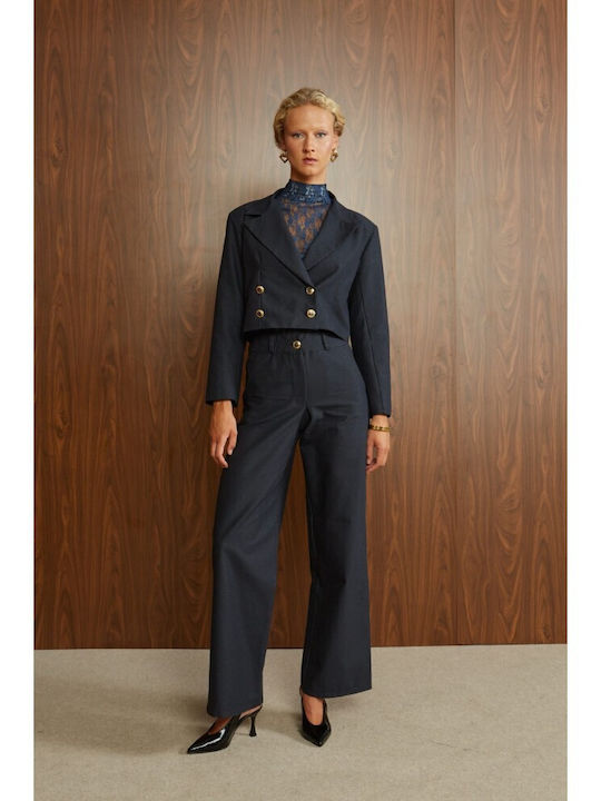 Ze marze Kurzes Damenblazer Blau-Schwarz