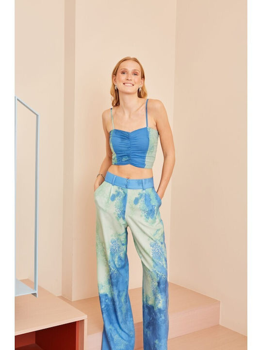 Γυναικείο Crop Top με Τιράντες Φυστικί – Μπλε