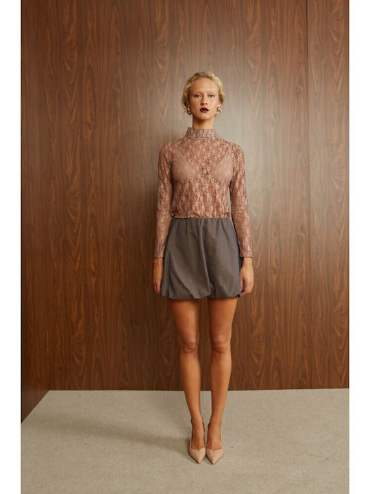Women's Blouse with Lace Terracotta