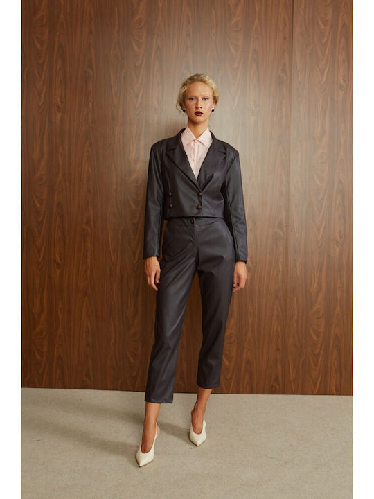 Women's Leather Trousers in Slim Fit Chocolate