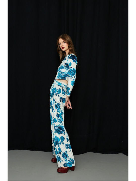 Women's Velvet Pantaloons Floral White - Petrol
