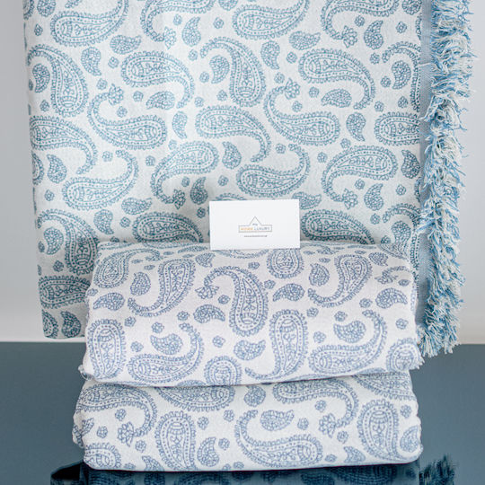 My Home Luxury Триместен диван Throw 180x300см. Ecru With Blue Pattern T2bl-300