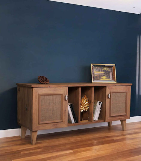 Stewehome Unitate Rustic Stand TV Lemn Natural Uși Din Nuiele Stewehome Unitate Rustic Stand TV Lemn Natural Uși Din Nuiele
