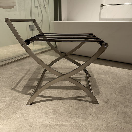 Bronze Art Wooden Foldable Hotel Luggage Rack with Backrest