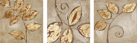 HomeMarkt Golden Leaves Threefold Painting on Canvas 90x30cm