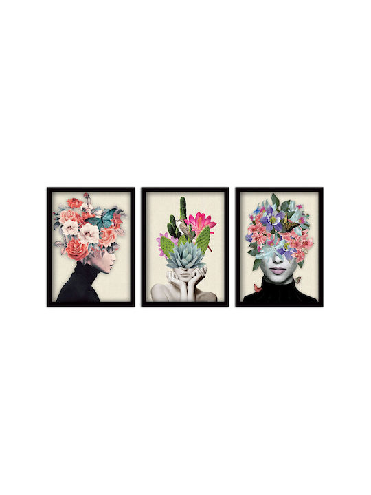 Megapap Flower Girls Τρίπτυχος Πίνακας Πλαστικός 35x45cm