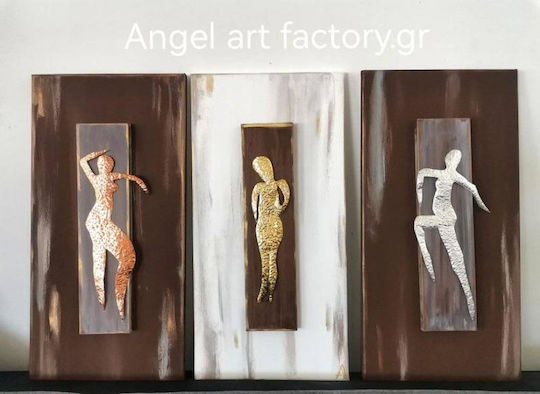 Triptych Forged Dancers Canvas Wood