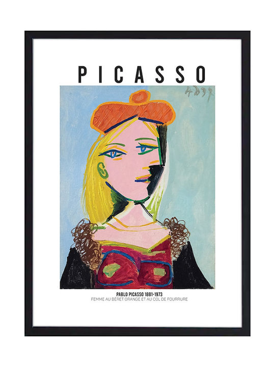 Walls Femme Au Beret Orange Et Au Col De Fourrure Frame Copy of Pablo Picasso Wooden 50x70cm