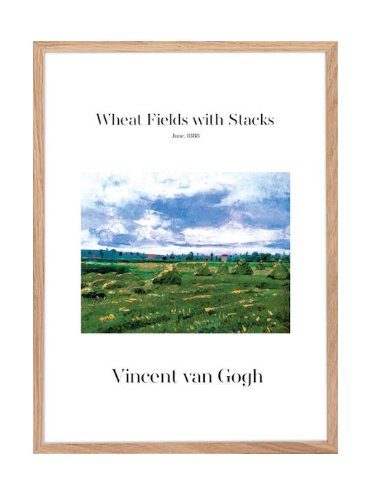 Walls Wheat Fields With Stacks Rahmen Kopie von Van Gogh Holz 20x30cm
