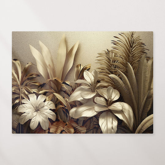 Canvas Painting Golden Tropical Leaves Knv2507 30cm X 40cm