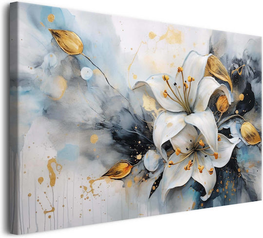 Leinwand Wandbild Wohnzimmer Weiße Lilien Goldblatt 80x120