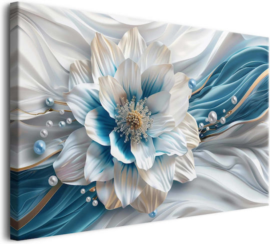 Wandbilder Wohnzimmer Blumen Blau Weiß Bild 3D Modern 80x120
