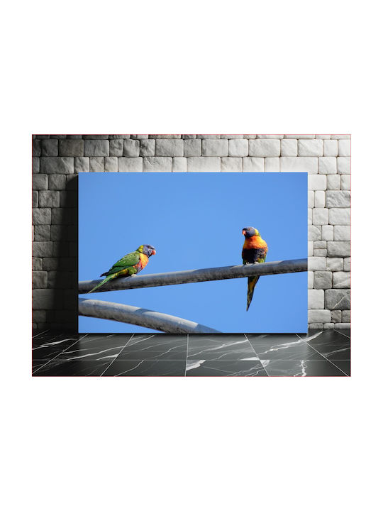 Πίνακας Parrots On A Metal Bar Παπαγάλοι Μεταλλική Μπάρα 90x60