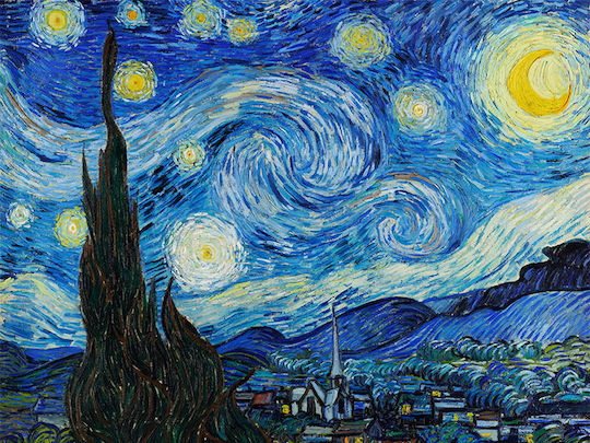 Постер Ван Гог Звездна нощ Art105 21см X 30см Премиум черна дървена рамка
