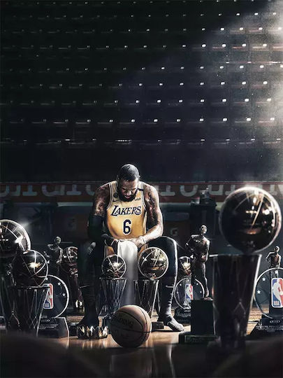 Poster Nba Lebron Trophies Snk064 40cm X 50cm Premium Μαύρο Ξύλινο Κάδρο