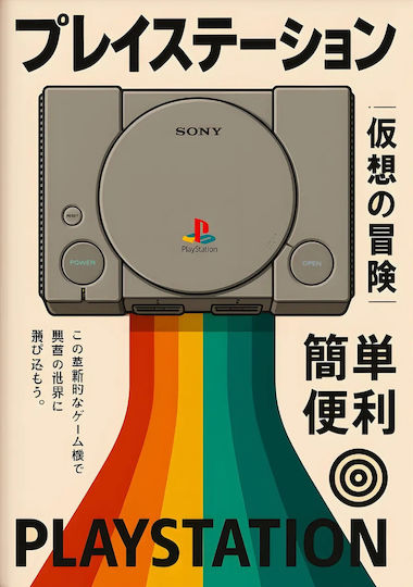 Gaming Poster Playstation 1 Japanese Edition Gm2390 21cm X 30cm White Frame PVC