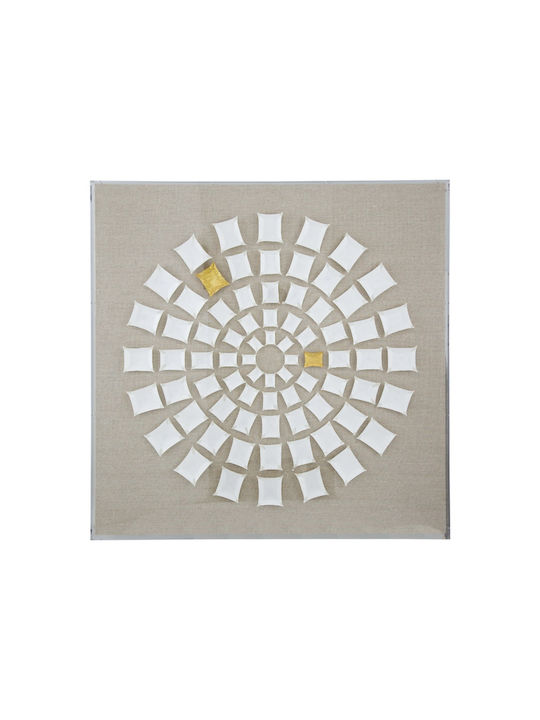 Artekko Mosaic Beige Decorative Painting White Paper Technique Plexiglass Frame 90x5x90 Cm 90cm X 5cm X 90cm