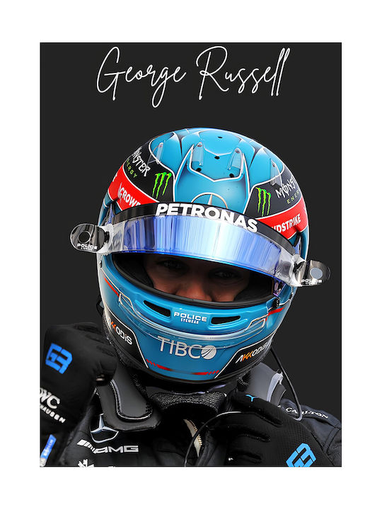 Poster Formula1 George Russell F060 30cm X 40cm Κορνίζα Σκούρο Φυσικό Ξύλου Καφέ