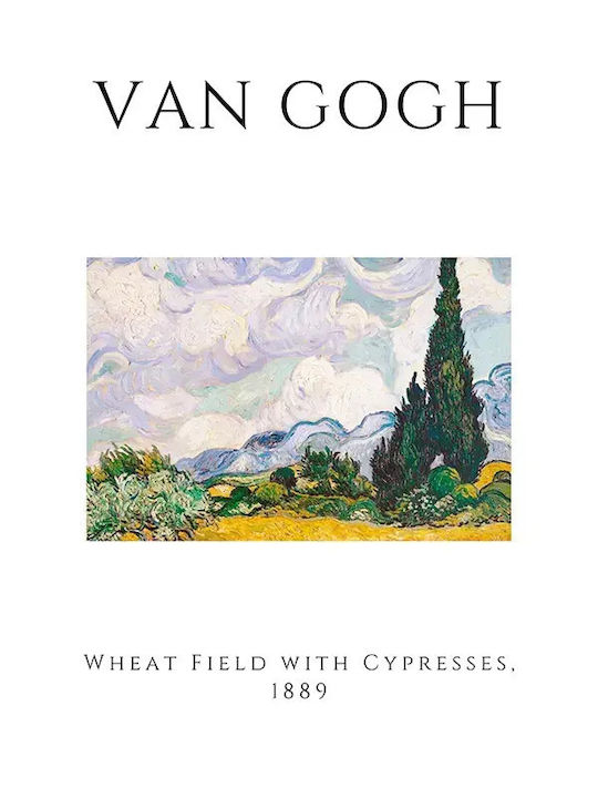 Poster Van Gogh Wheat Field Cypresses Art002 30cm X 40cm Κορνίζα Σκούρο Φυσικό Ξύλου Καφέ