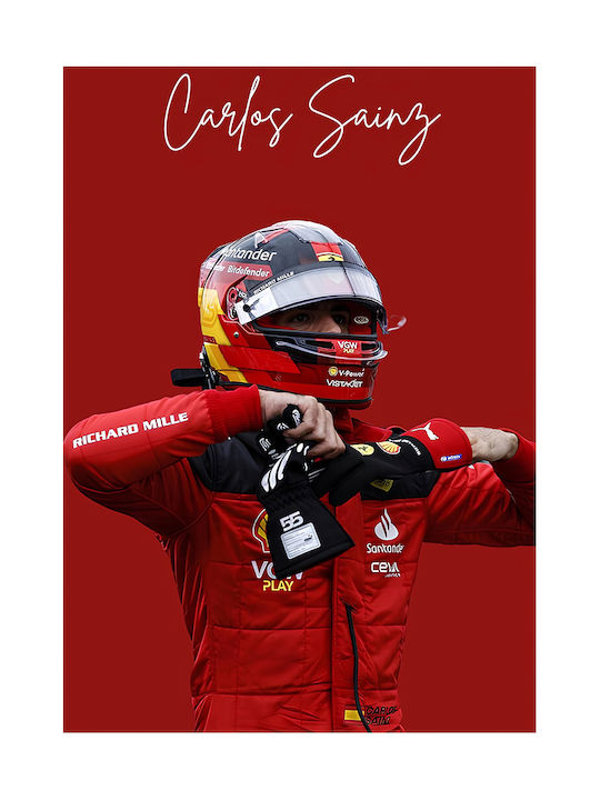 Poster Formula1 Carlos Sainz F061 30cm X 40cm Frame Dark Natural Wood Brown