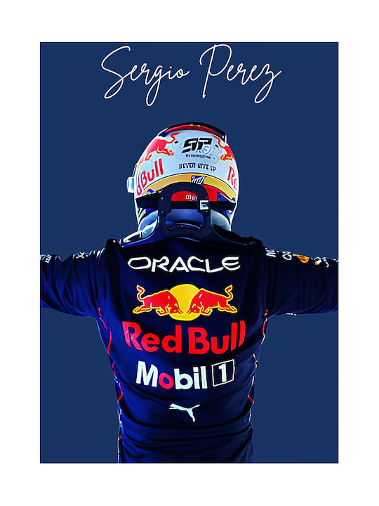 Poster Formula1 Sergio Perez F062 30cm X 40cm Frame Dark Natural Wood Brown