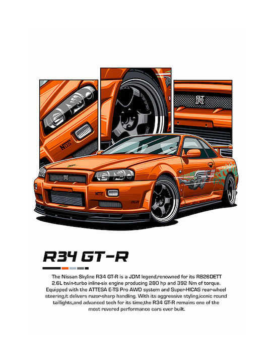 Poster Nissan Skyline R34 Gt-r Cr041 30cm X 40cm Frame Dark Natural Wooden Brown