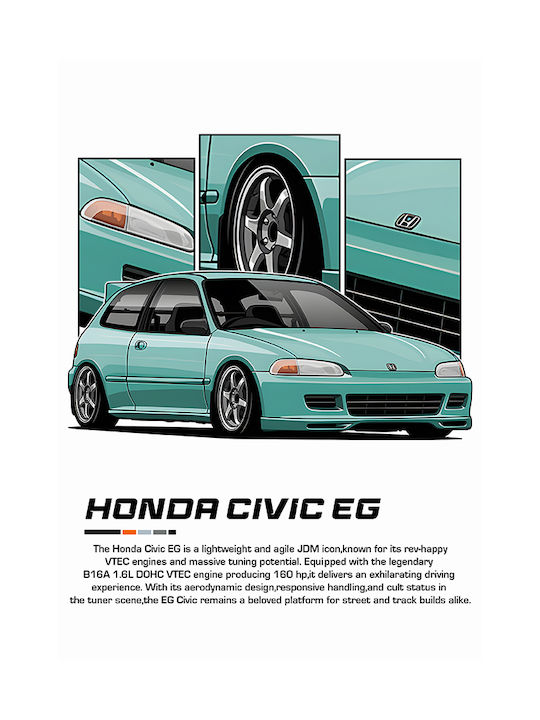 Poster Honda Civic Eg Cr030 30cm X 40cm Κορνίζα Σκούρο Φυσικό Ξύλου Καφέ