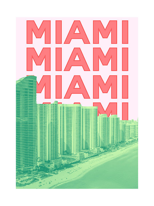 Poster Miami Pop Art Pst25506 30cm X 40cm Κορνίζα Φυσικό Ξύλου Μπεζ