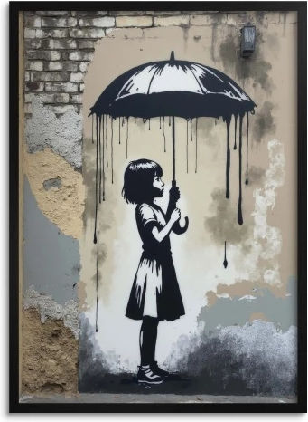 Banksy Street Art Poster mit LED-Beleuchtung Schwarz-Weiß Wandbild