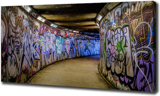 Wall Canvas Painting Ready Immediate Installation Graffiti In The Metro 140x70 Cm