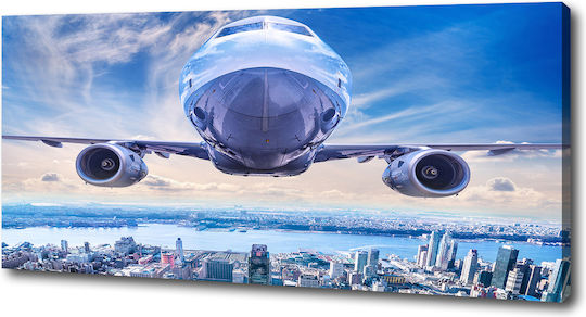 Panou De Perete Pânză Finisaj Îngrijit Avion Peste Oraș 125x50 Cm