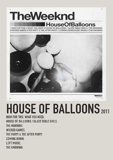 Music Poster House Balloons Weeknd Ms497 21cm X 30cm Μαύρη Ξύλινη Κορνίζα