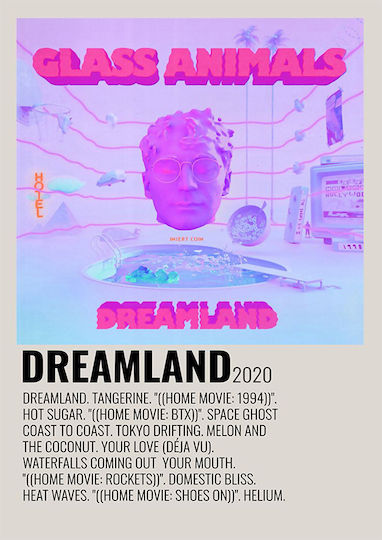 Музикален Плакат Dreamland Glass Animals Ms544 21см X 30см Рамка Натурално Дърво Бежово