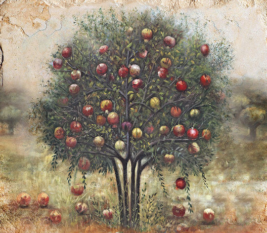 Pomegranate Tree Canvas Embossed Gilding 50x50cm