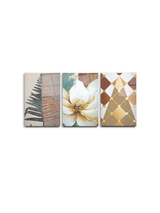 Threefold Glass Set With Colorful Flowers (35x50cm)